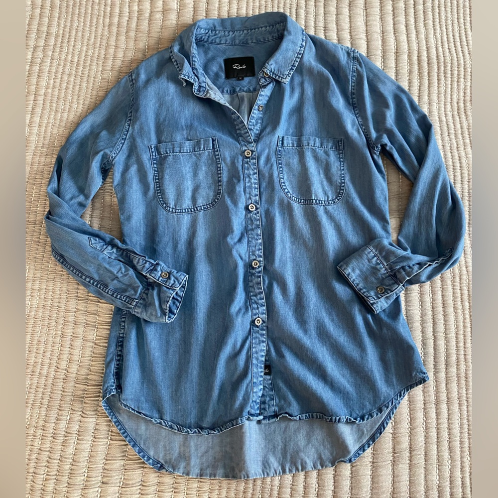 Rails- 100% lyocell Light Blue Denim Button-Down Shirt chambray women’s M pocket - Picture 8 of 16